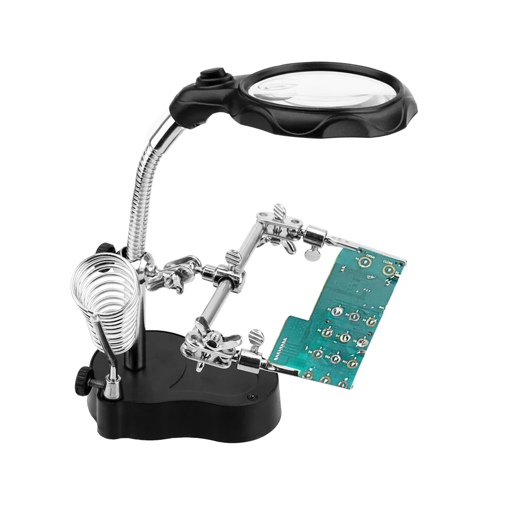 Desktop Soldering Holder Welding Equipment Auxiliary Tool Third Hand Helping Repair Tool Magnifier LED Lighting Soldering Stand