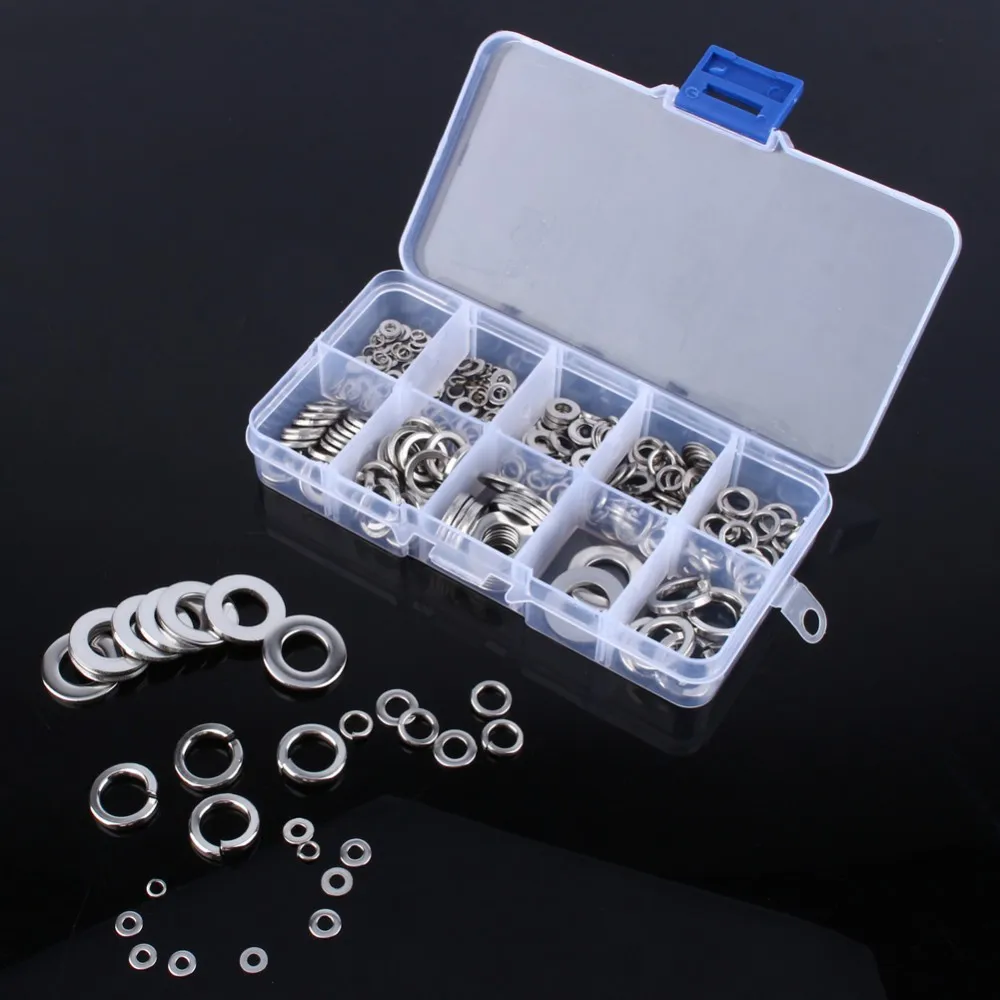 

260Pcs Stainless Steel Washer/Spring Washer Assortment Set for M2.5 M3 M4 M5 M6 M8 M10 Stainless Steel Latch