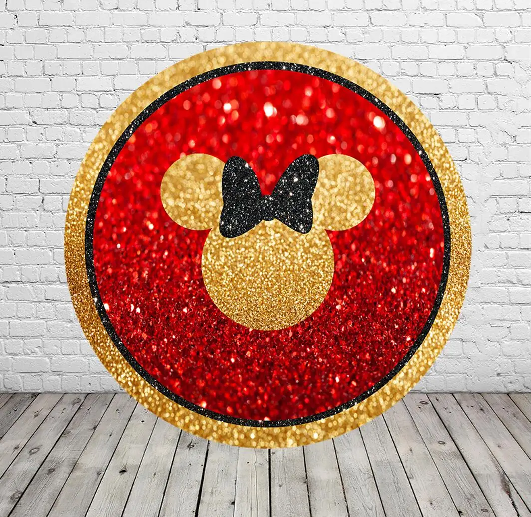 

Red Mouse Head Round Circle Background Baby Shower Girl Birthday Photo Backdrop Kids Party Decor Table Plinth Covers Elastic