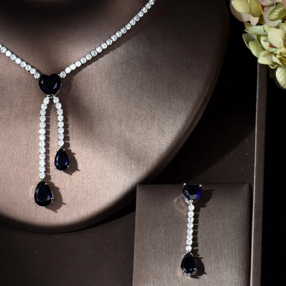 HIBRIDE Bling Cubic Zirconia Water Drop Women Wedding Necklace Earrings Set Trendy African Nigerian Bridal Jewelry Sets N-606