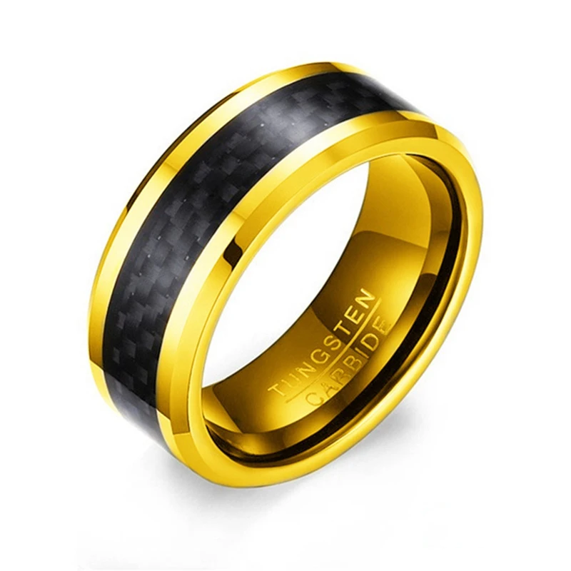 Men Ring Tungsten Carbide Ring Inlay Carbon Anniversary Wedding Band For Men Unisex Party Gift Fashion Jewelry