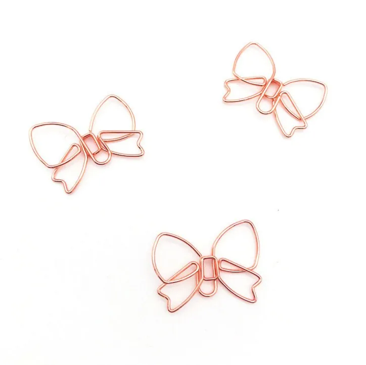 Metal Paper Clip Paperclips rose gold color bowtie modeling  Paper Clips Rose Gold Stationery Metal Clip Clipes