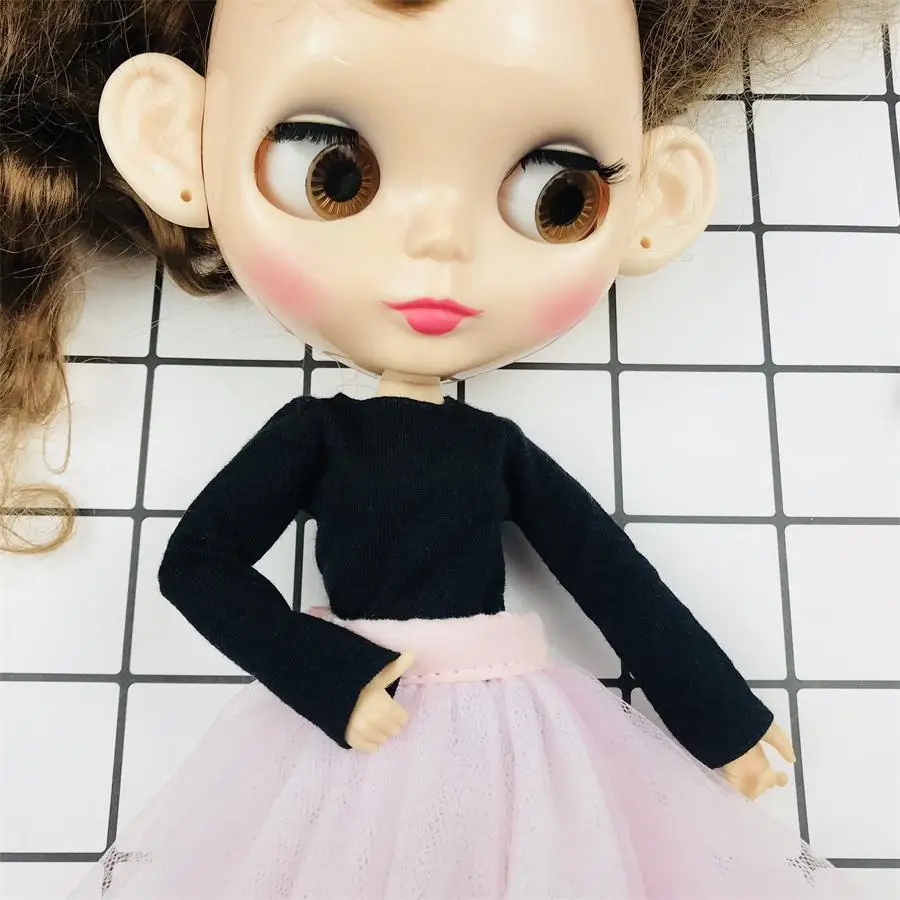 Handmade Pure Color Long Sleeve T-Shirt Black/White/Pink/Red/Blue/Gray/Violet Casual Shirt for Blyth Licca 1/6 Dolls Clothes