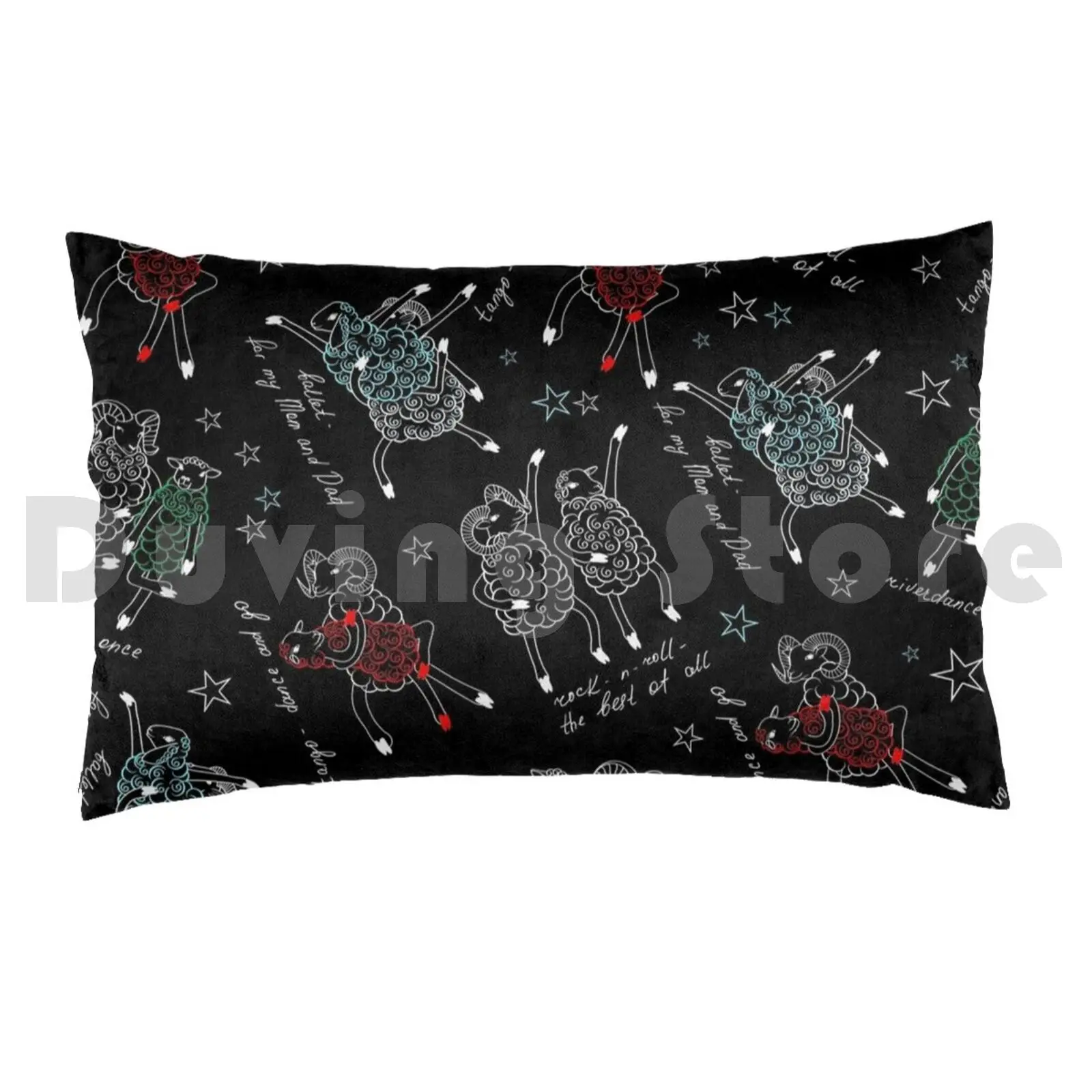 Dancing Sheep Pillow Case 20*30 Inch Sheep Lambs Dance Dancers On A Black Background Thin Drawing Dance Teacher