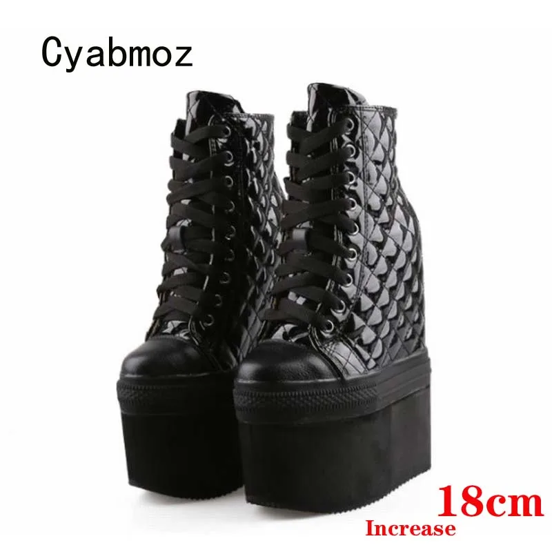 Cyabmoz Custom handmade 18cm Women Hidden Height increasing High heels Shoes Plaid Platform Sneakers Casual  Woman Shoes Pumps