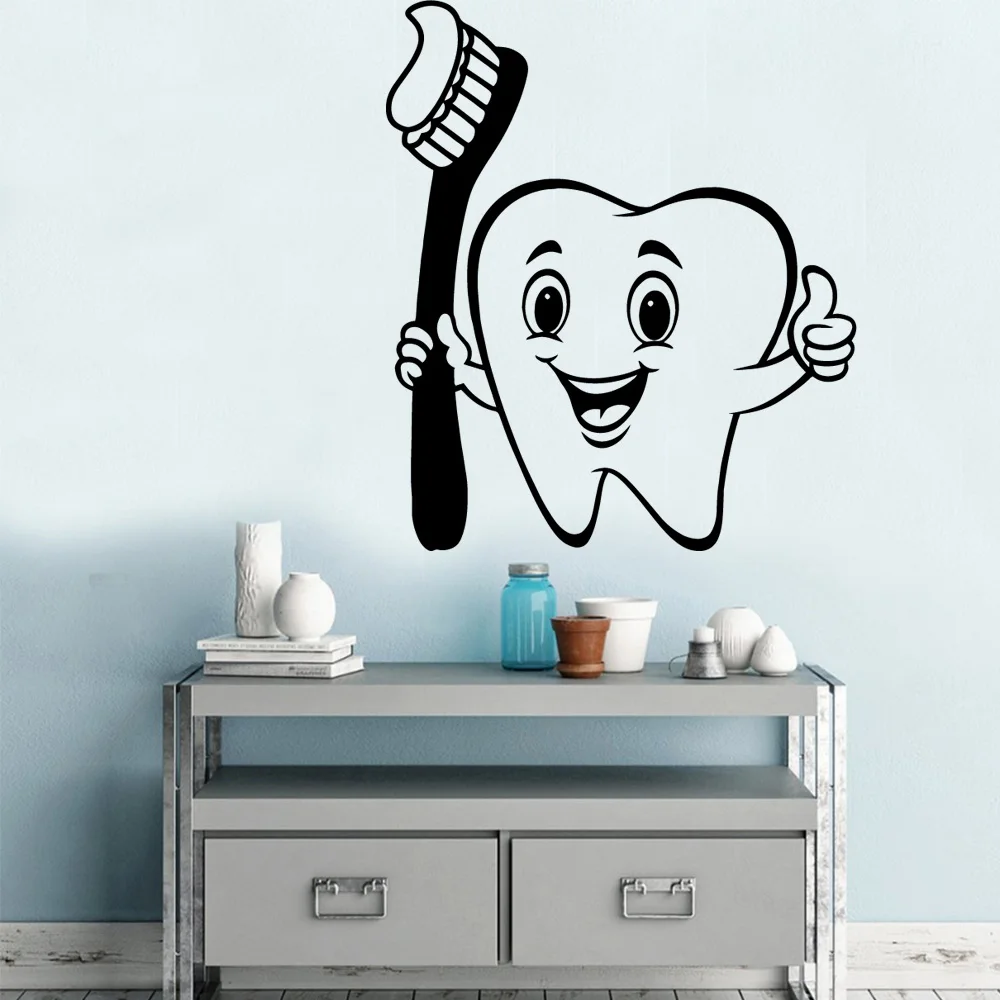 Brosse dents autocollant mural vinyle autocollant mural pour enfants chambres cuisine dentiste boutique décor à la maison étanche mur Art décalque