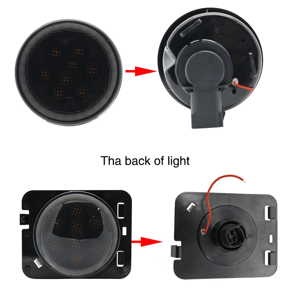 Front LED Turn Signal Light Assembly with White Halo Smoke Lens for 2007 to 2011 2012 2013 2014 2015 2016 2017 Jeep Wrangler JK