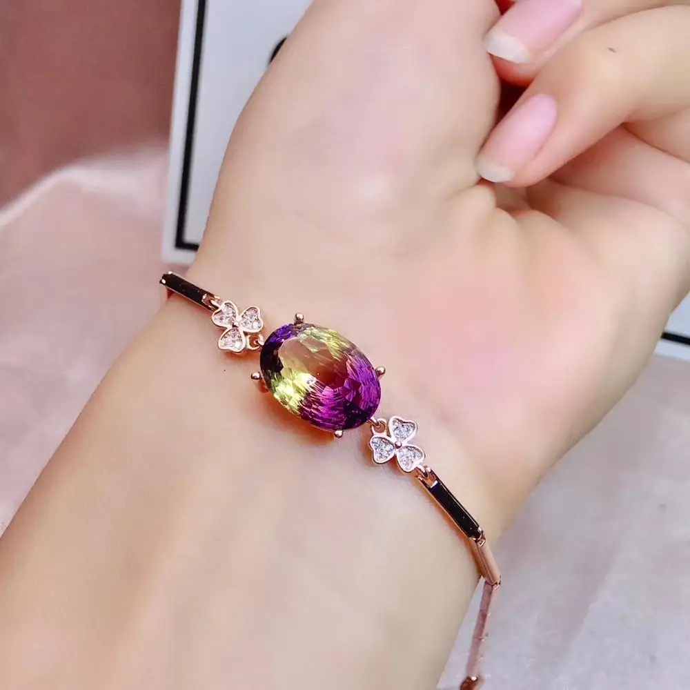 KJJEAXCMY Fine Jewelry 925 Sterling Silver Inlaid Ametrine Women Gemstone Hand Bracelet Luxury