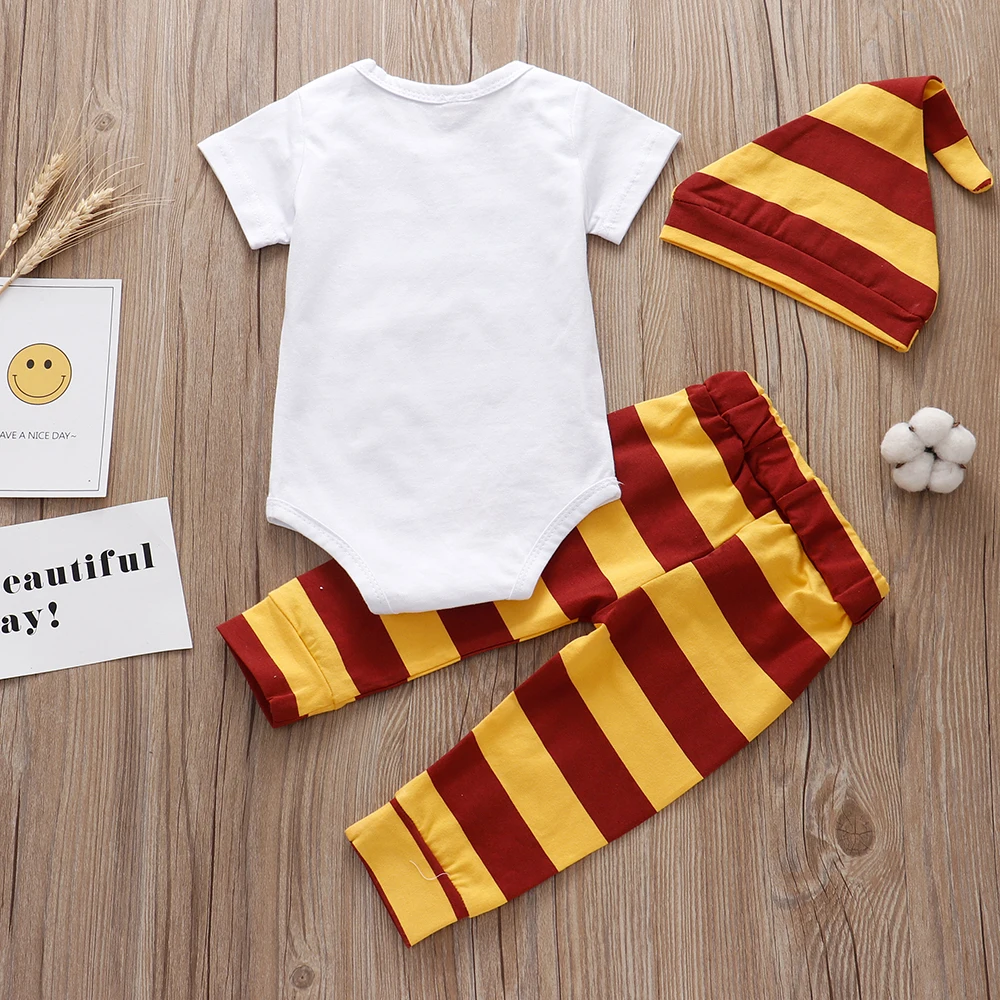 Newborn Baby Boy Girl Clothes Set 2021 Summer Little wizard has arrived Romper+Pants+Hat 3PCS Infant Clothing Outfits