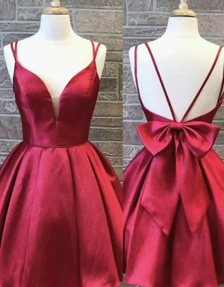 

Индивидуальные короткие платья трапециевидной формы с v-образным вырезом для встречи выпускников с карманами Корсет сзади Выпускные платья длиной до колена с бантом для юниоров