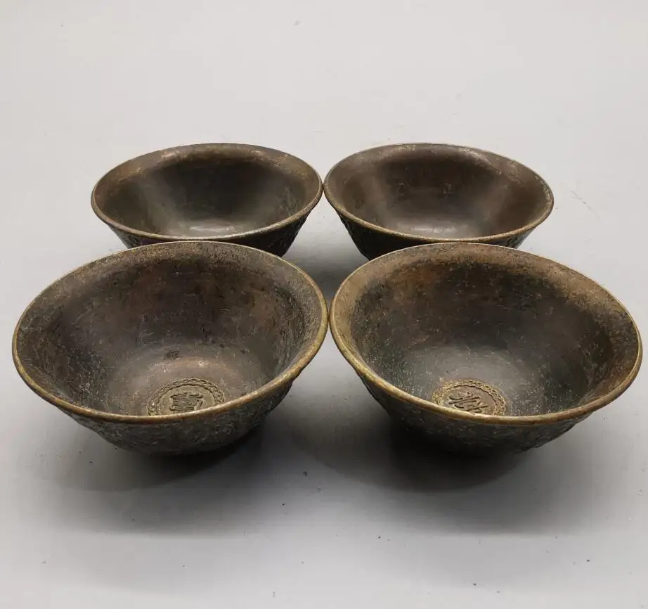 Archaize brass Fu lu shou xi Bowl small crafts statue A set