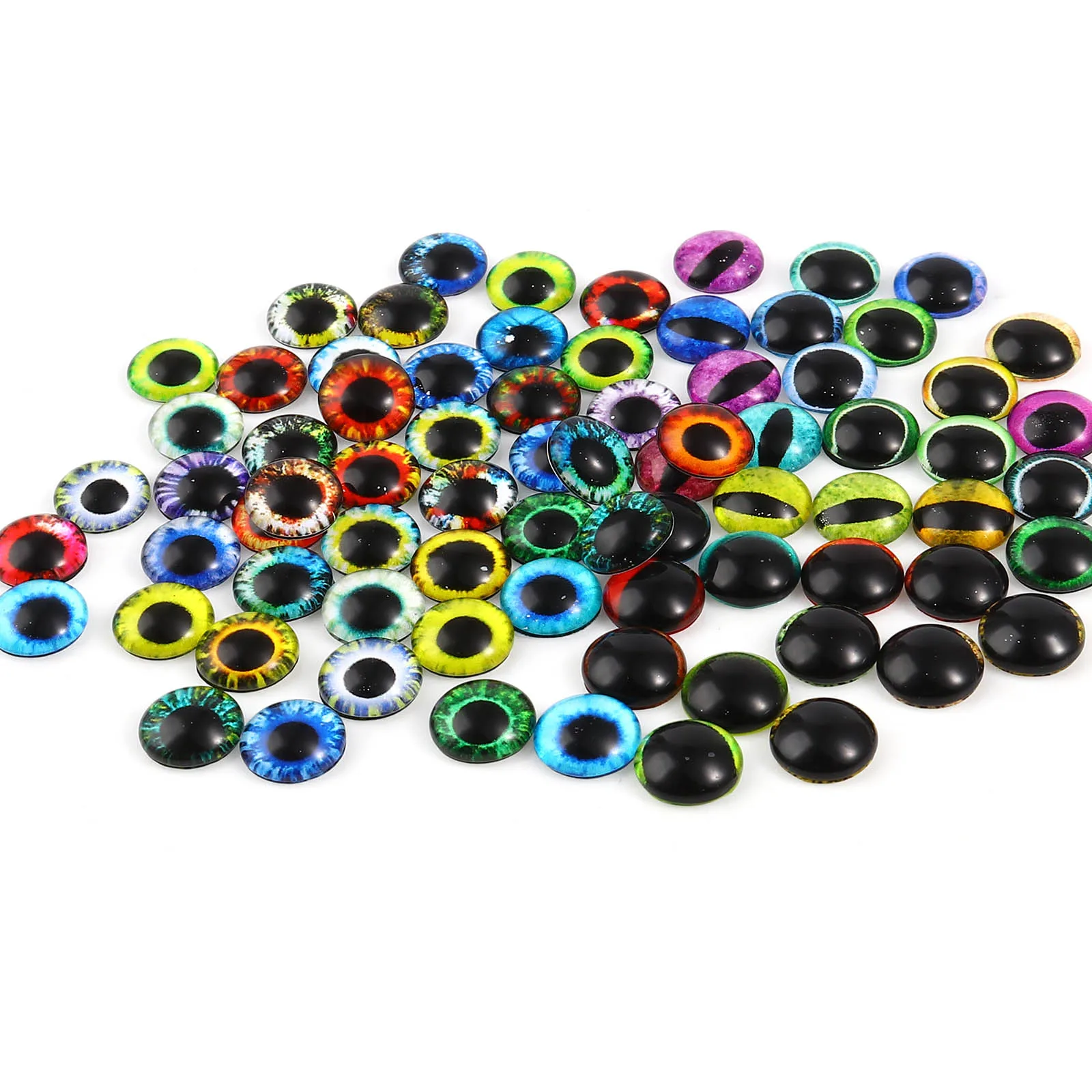 20pcs Dragon Eyes Cat Eye Toy 8mm Photo Round Glass Flatback Cabochons Eye Pattern At Random Color DIY Making Accessories