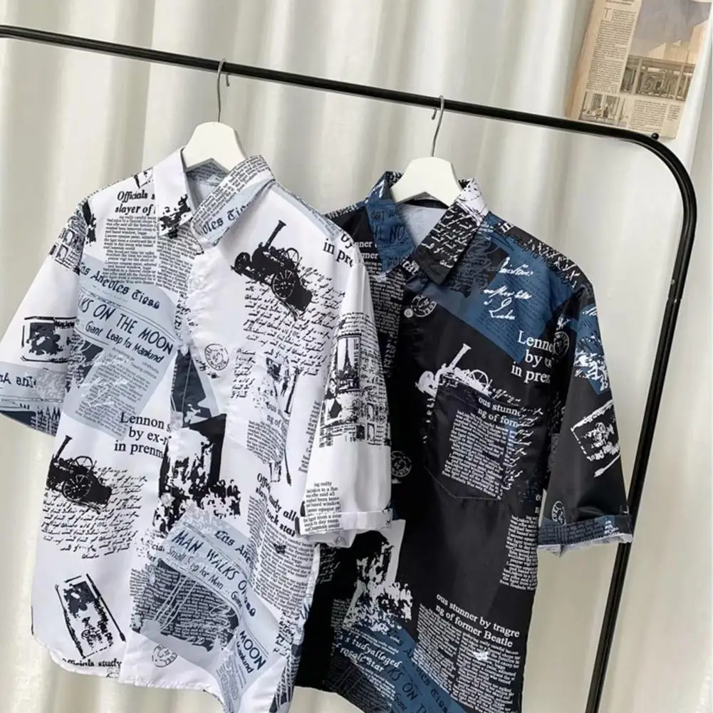 Men Summer Shirts Short Stylish Print Sleeve Plus size Loose comfort Oversized Shirt Single-breasted Zomer herenoverhemden