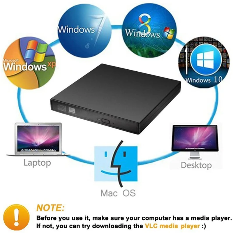 External DVD- Drive, USB 2.0 Portable CD/Dvd +/-Rw Drive Slim Dvd/CD Rom Rewriter Burner For Laptop Desktop Pc Windows 10/8/XP