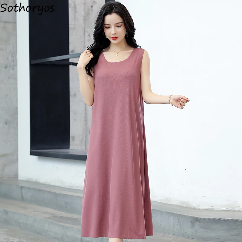 Nightgowns Women Summer Simple Loose Plus Size XL-5XL Thin Skin-friendly Lounge Wear Ice Fiber Breathable Casual Mid-calf Trendy