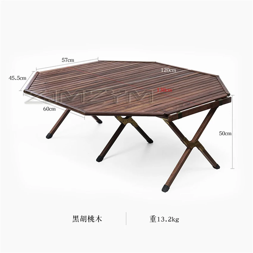 Outdoor octagonal picnic table self driving camping picnic folding solid wood table black walnut table