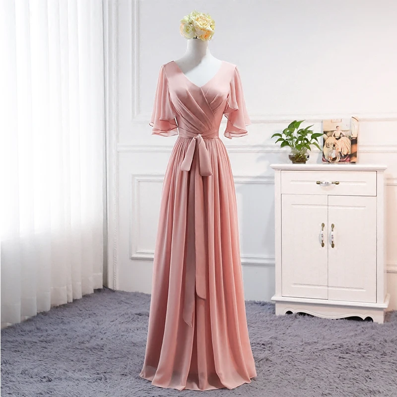 Custom Made Floor Lengte Chiffon Lange Grijs Roze Bruidsmeisje Jurken Gast Wedding Party Graduation Robe Mariage Sweet Memory