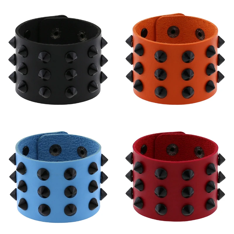 Street snap Punk style leather bracelets for men    exaggerated fashion leather bracelet for women rivet bracelet Hip-hop  brace