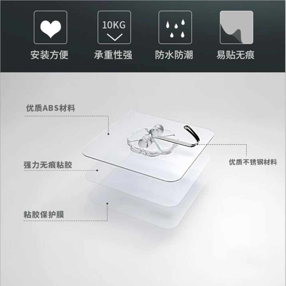 Picture 3: Seamless Transparent Nano Glue Strong Transparent Suction Cup Hook kitchen Bathroom Hanger Hook Free Punch Seamless Hook