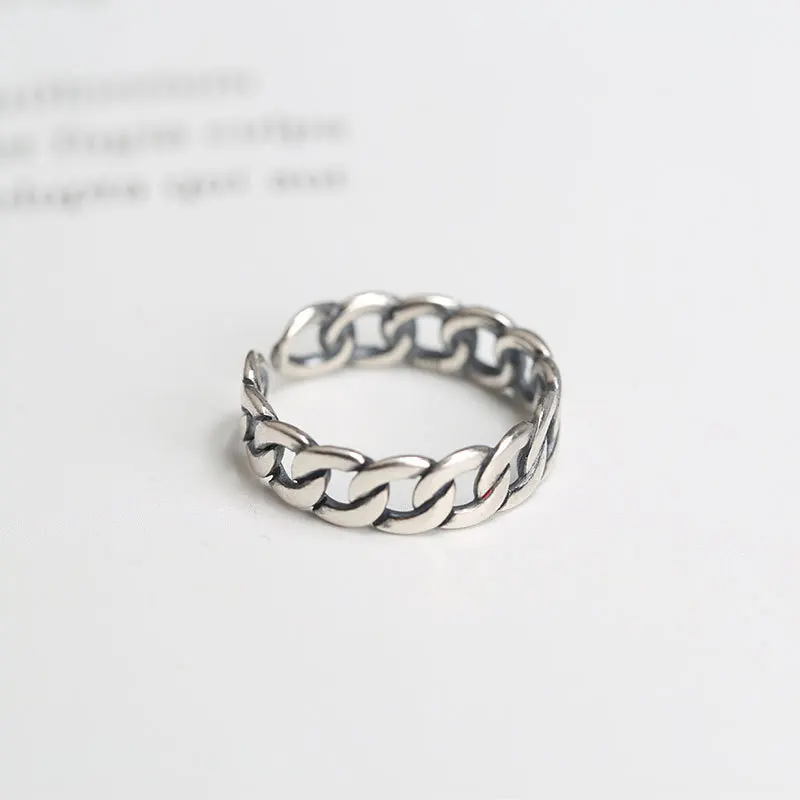 BOTOHO 100% 925 Sterling Silver Ring Punk Ring Cycle Chain Finger Rings for Men Fine Jewelry Resizable Couple Ring Men Jewelry