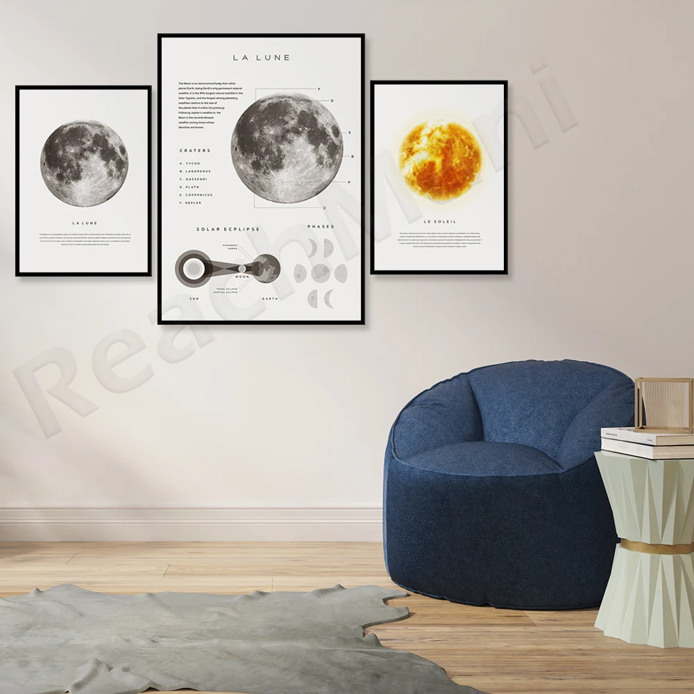 La Lune Le Soleil Astronomy Decoration Poster Astronomy Poster Moon Phase Wall Art Full Moon Poster Galaxy Astronomy Gift