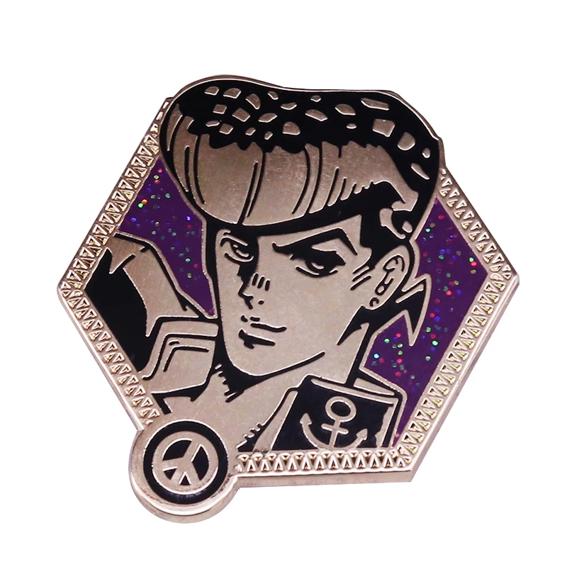 Jojos bizarre adventure Diamond Is irrompible Higashikata Josuke pin esmaltado Anime coleccionable broche de purpurina