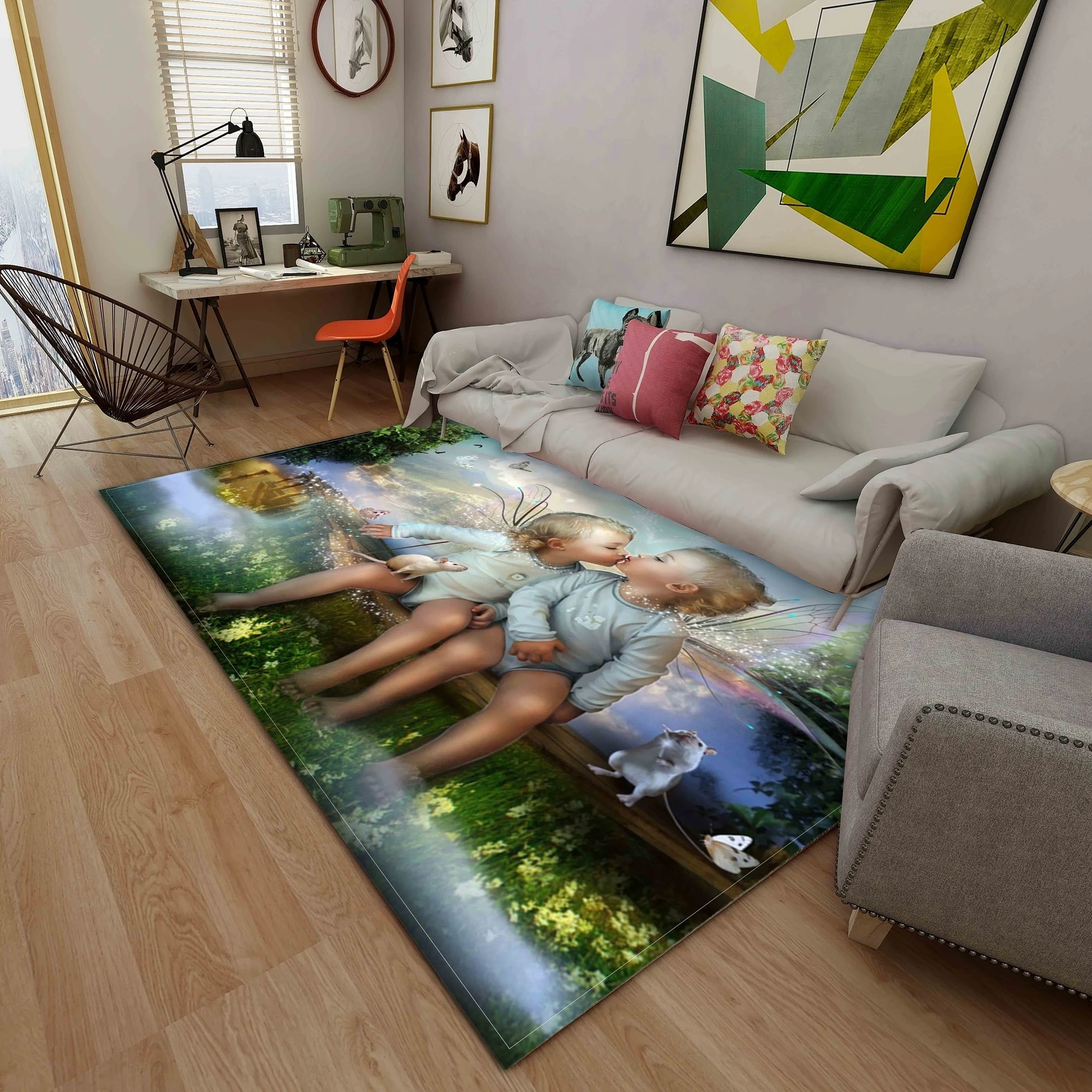 Fairy Baby Area Rugs Large Anti Slip Floor Mat Home Living Room Bedroom Hallway Dormitory Carpet Print Butterfly Wing Spirit