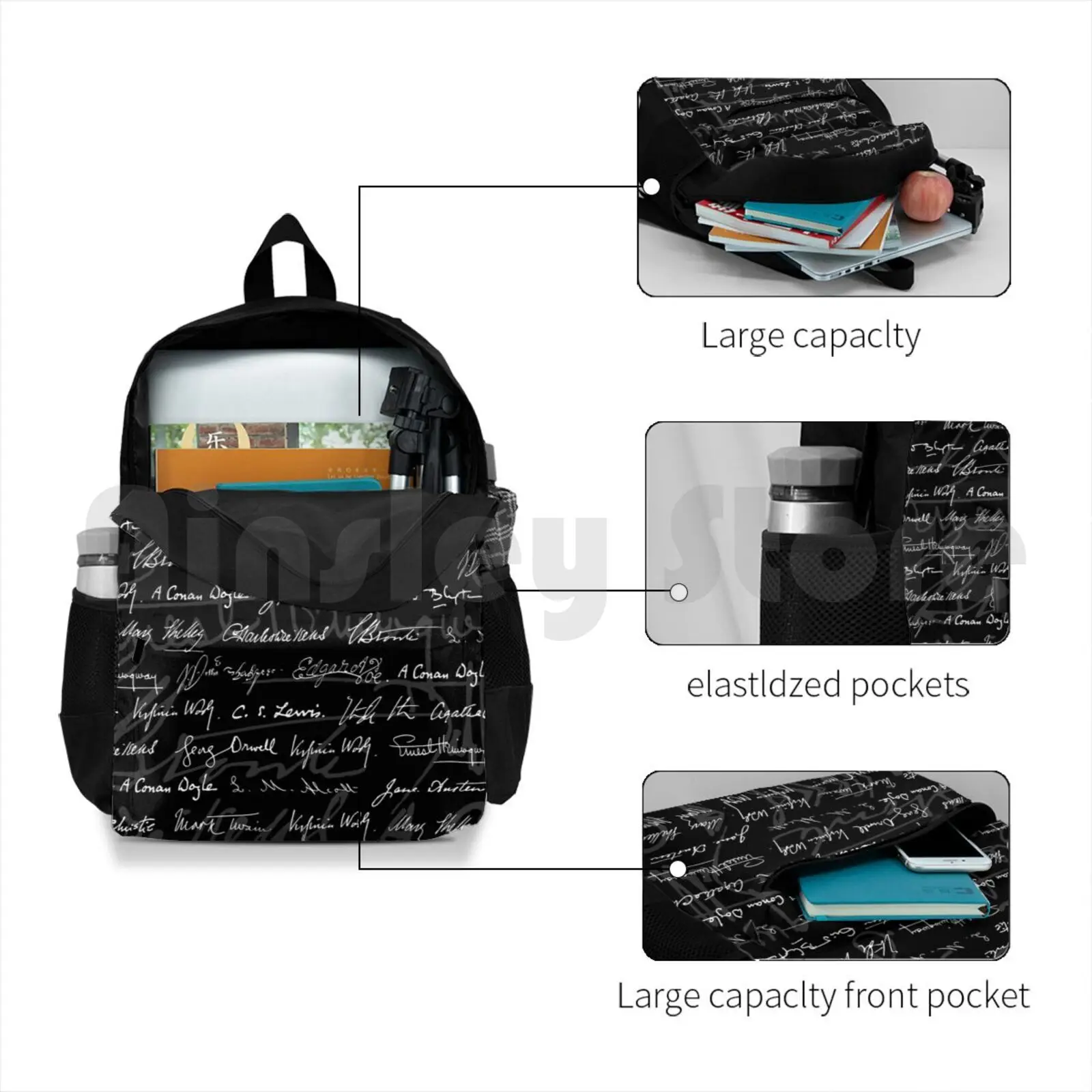 Literary Giants Pattern Outdoor Hiking Backpack Waterproof Camping Travel Book Books Classic Bookish Bookworm Bibliophile