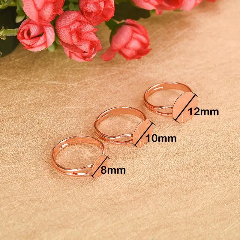 10pcs Adjustable Blank Ring 8/10/12mm Cabochon Cameo Flat Ring Base Settings Pad Bezel Tray Blanks DIY Jewelry Making Findings