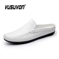 Summer Men Casual Loafers Fashion Breathable Genuine Leather Slippers Outdoor Light Mules Cool Half Shoes Italian Design Sandals