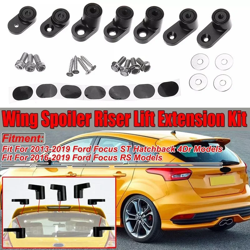 Black Car Rear Trunk Spoiler Wing Riser Lift Extension Kit for Ford Focus ST Hatchback 4Dr 2013-2019 -RS 2016-2019