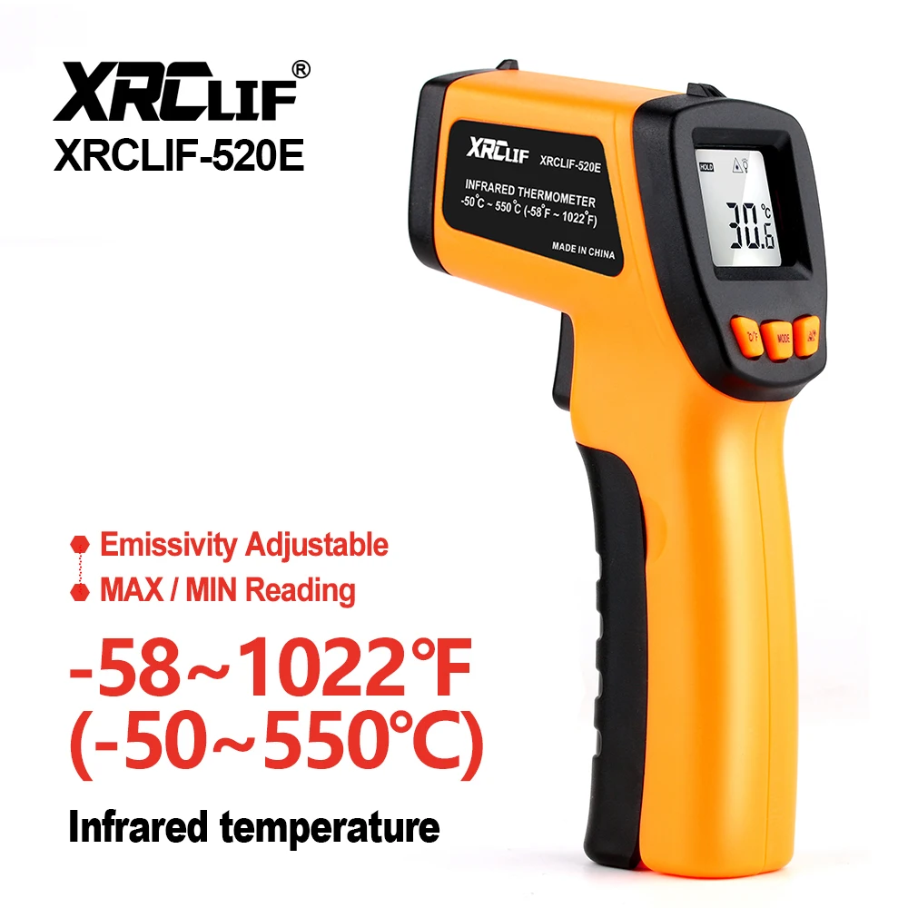 XRCLIF Non-contact Digital Laser Infrared Thermometer Gun High Low Temperature Alarm -58℉~1022℉ Pyrometer Temperature Meter