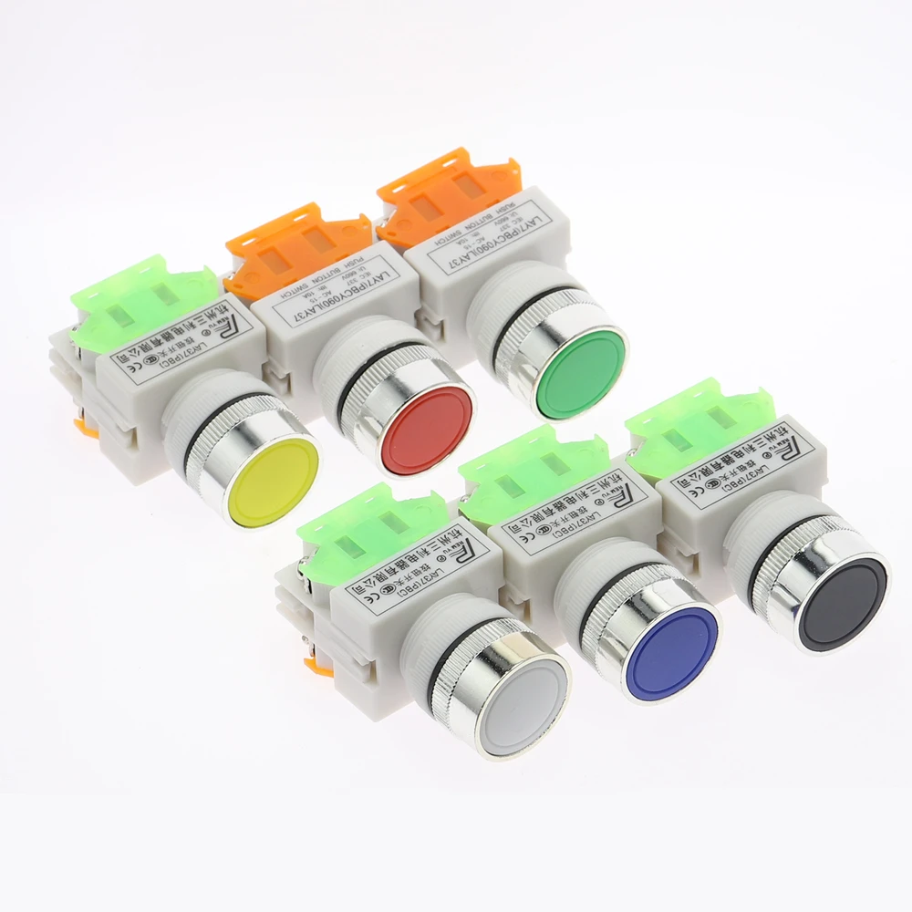 1pcs 22mm Red Green Blue Yellow White Black 1NO 1NC Momentary Push button switches LAY37 Y090