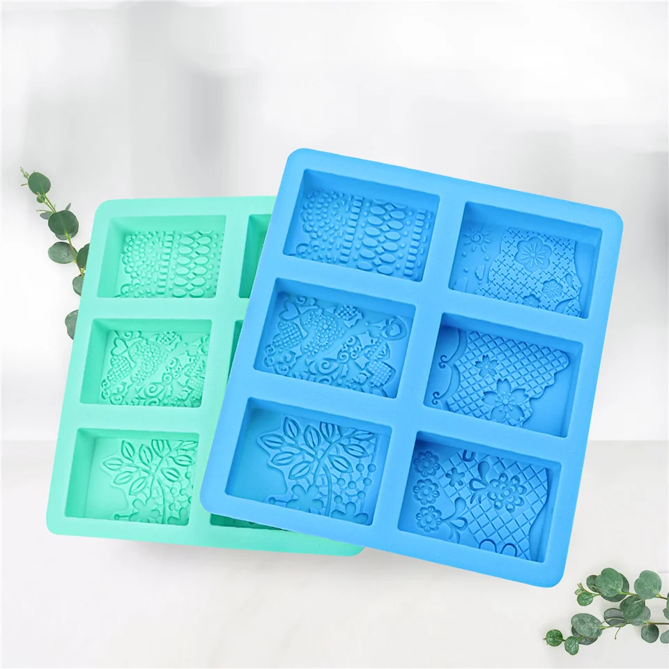 

Rectangle Hot Selling Silicone Soap Mold Lace Pattern Shape Craft 6 Single Cavities Hand-made DIY Food Grade Flowers Pattern