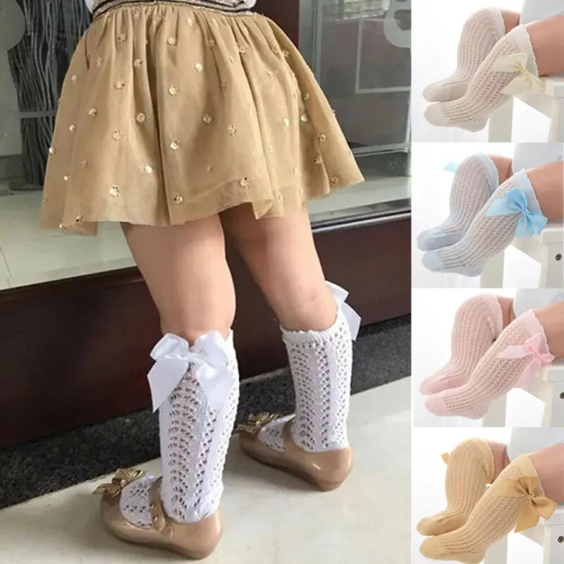 

Cute Toddlers Girls Boys 3/4 Knee High Spanish Style Plain Ribbed Socks autumn Knee High Socks Tights Princess bow Socks 5 color