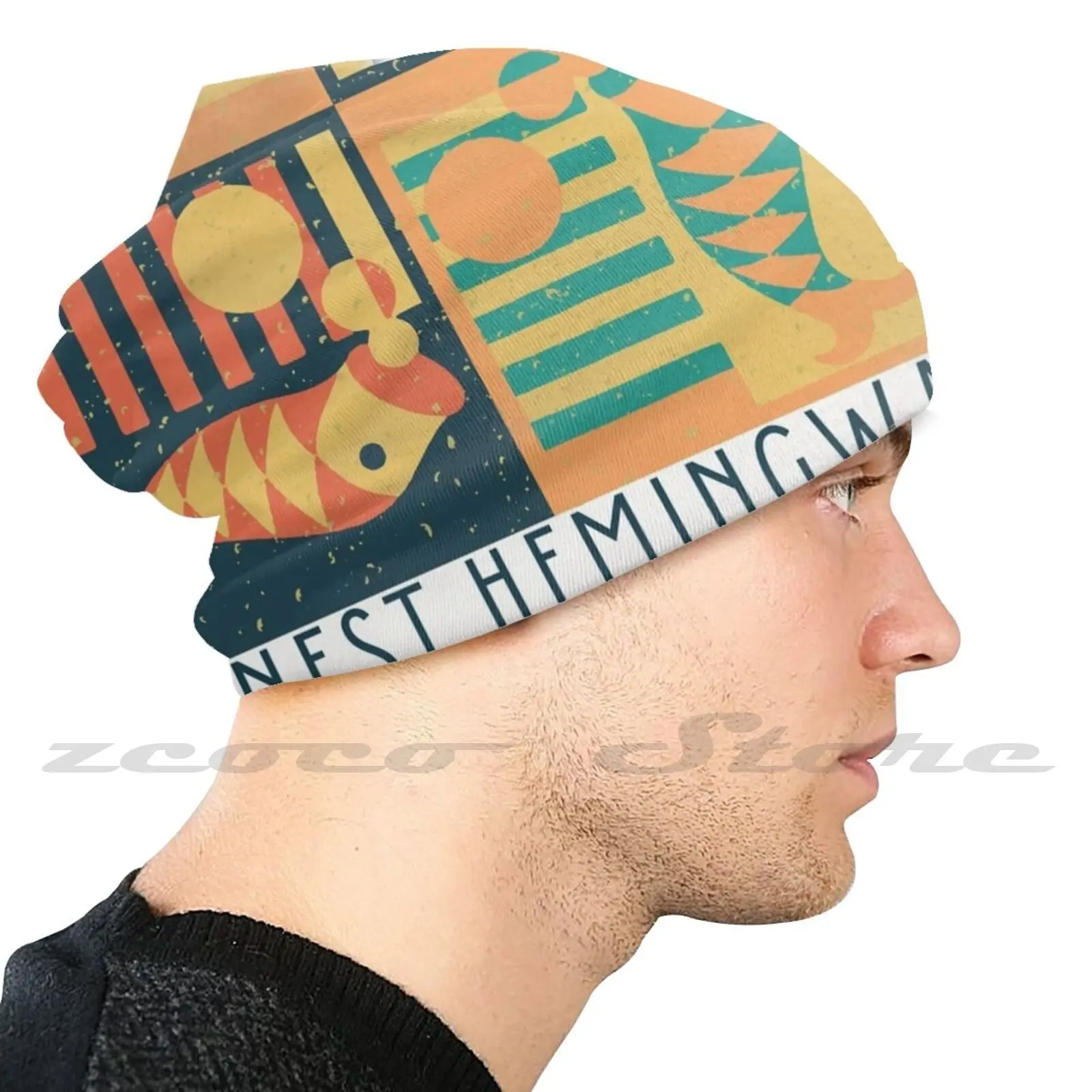 Ernest Hemingway Art Deco Knit Hat Elastic Soft Personalized Pattern Present Cap Fantasy Fest Dry Tortugas Key Key West Inter