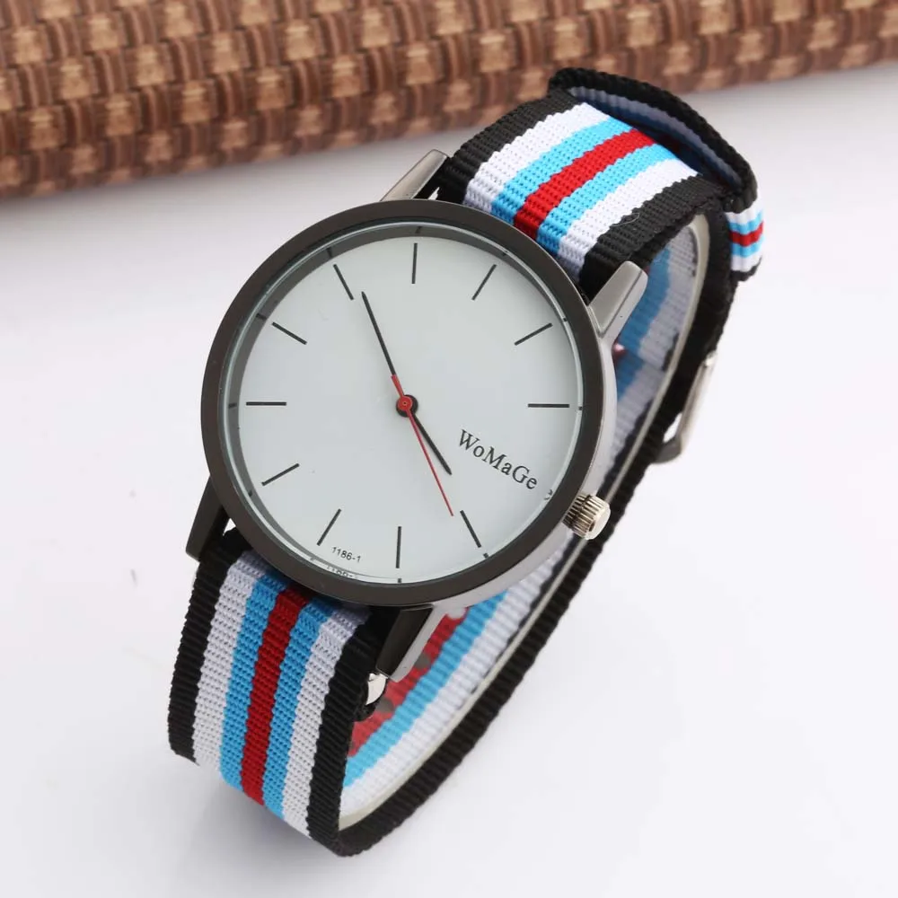 Geneva Nylon Fabric Watch Sport Thin Wrist WOMAGE Fashion Men Women Unisex Watch Canvas Quartz Dress Wrist Watches for Men Women