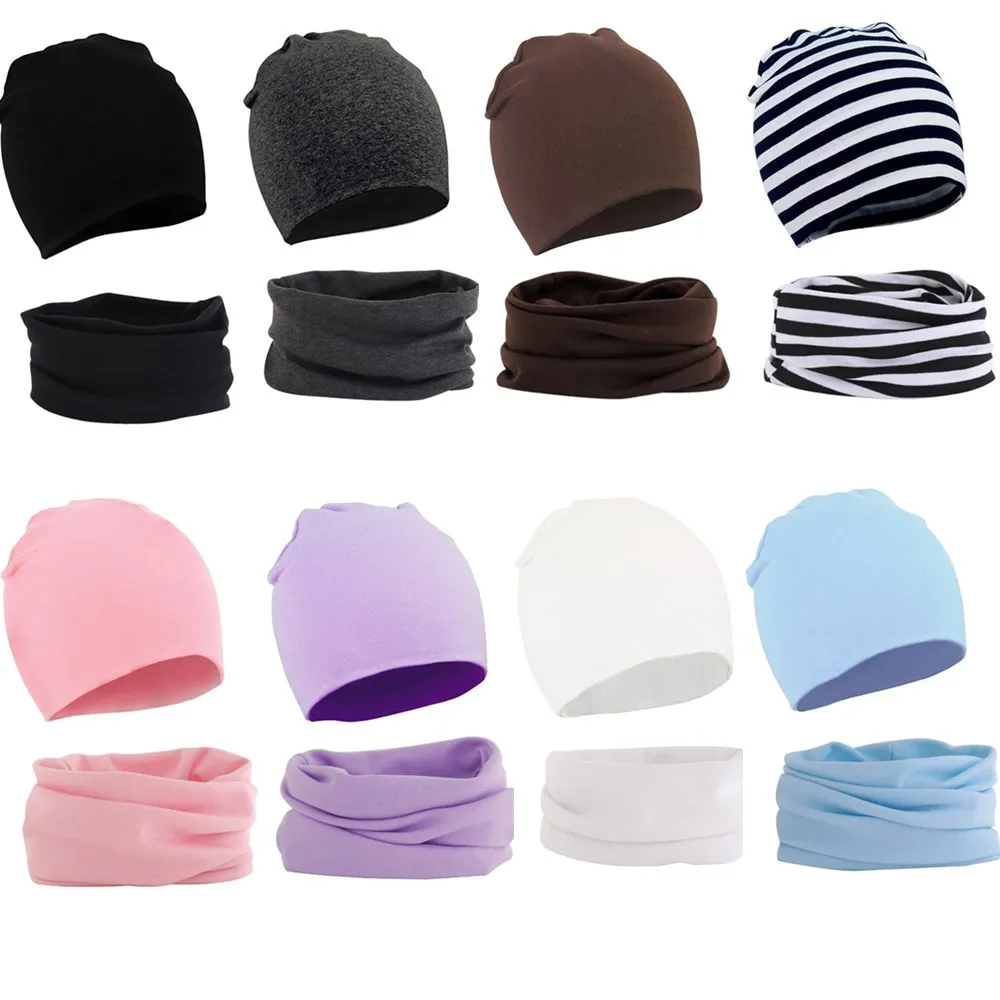 2 pz/set sciarpa cappello bambino Set solido bambini berretto berretto caldo ragazzo ragazza autunno inverno cappello neonato bambino cofano