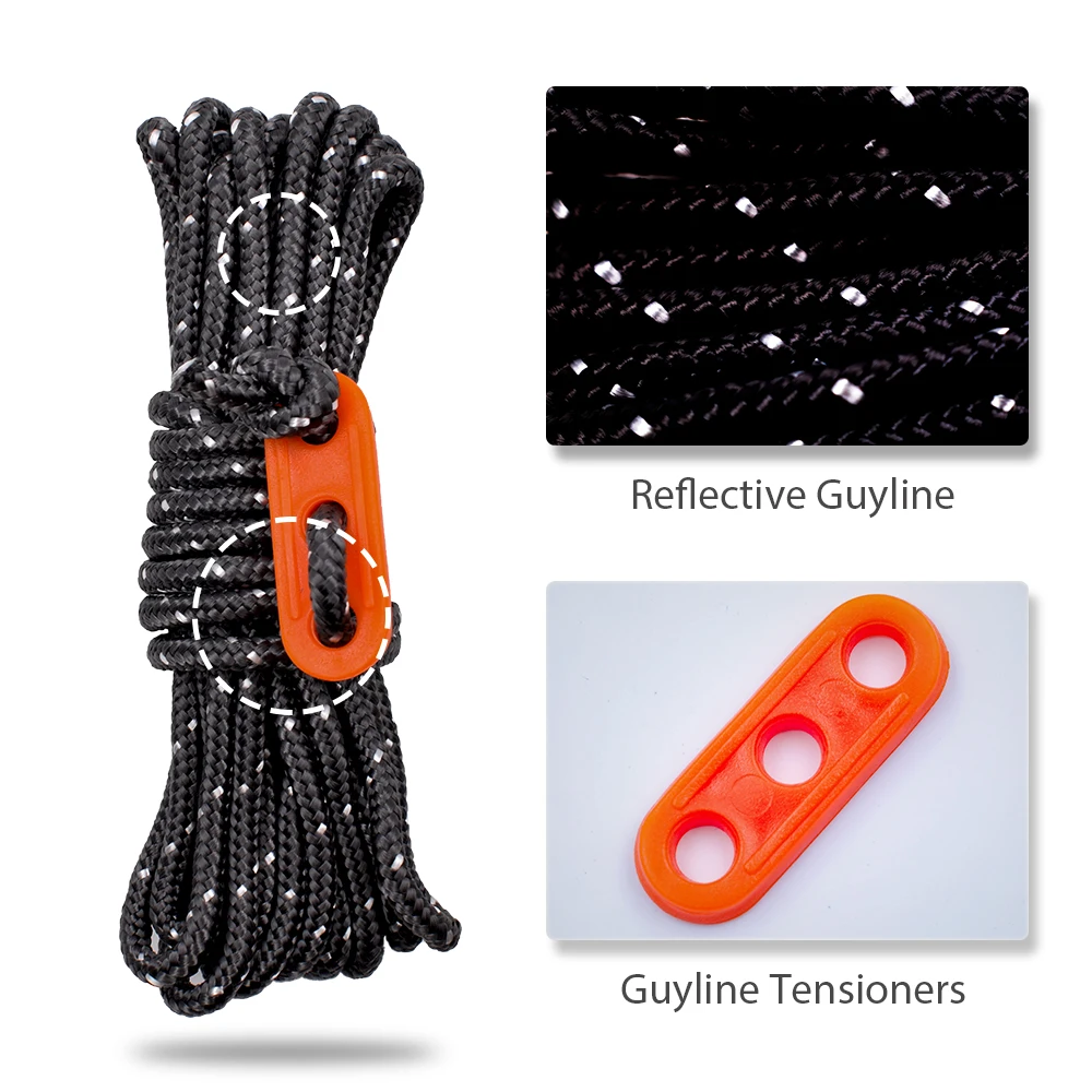 GeerTop Reflective Guyline 6 Pack 4mm Outdoor Tent Cords Ultralight Camping Gear with Guylines Adjuster Tensioner Pouch for Tent