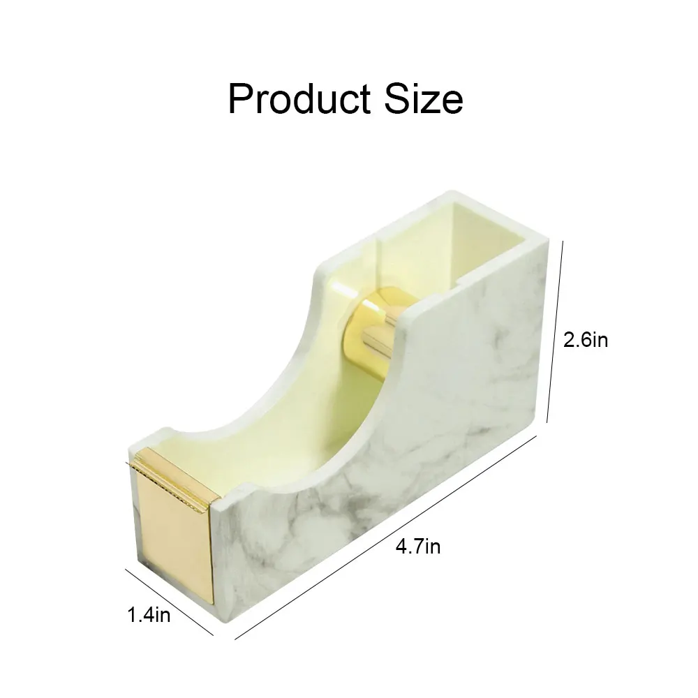 Office 1 Inch Core Desktop Adhesive Marble Cute Desk Gold Tape Dispenser Cutter with Tape