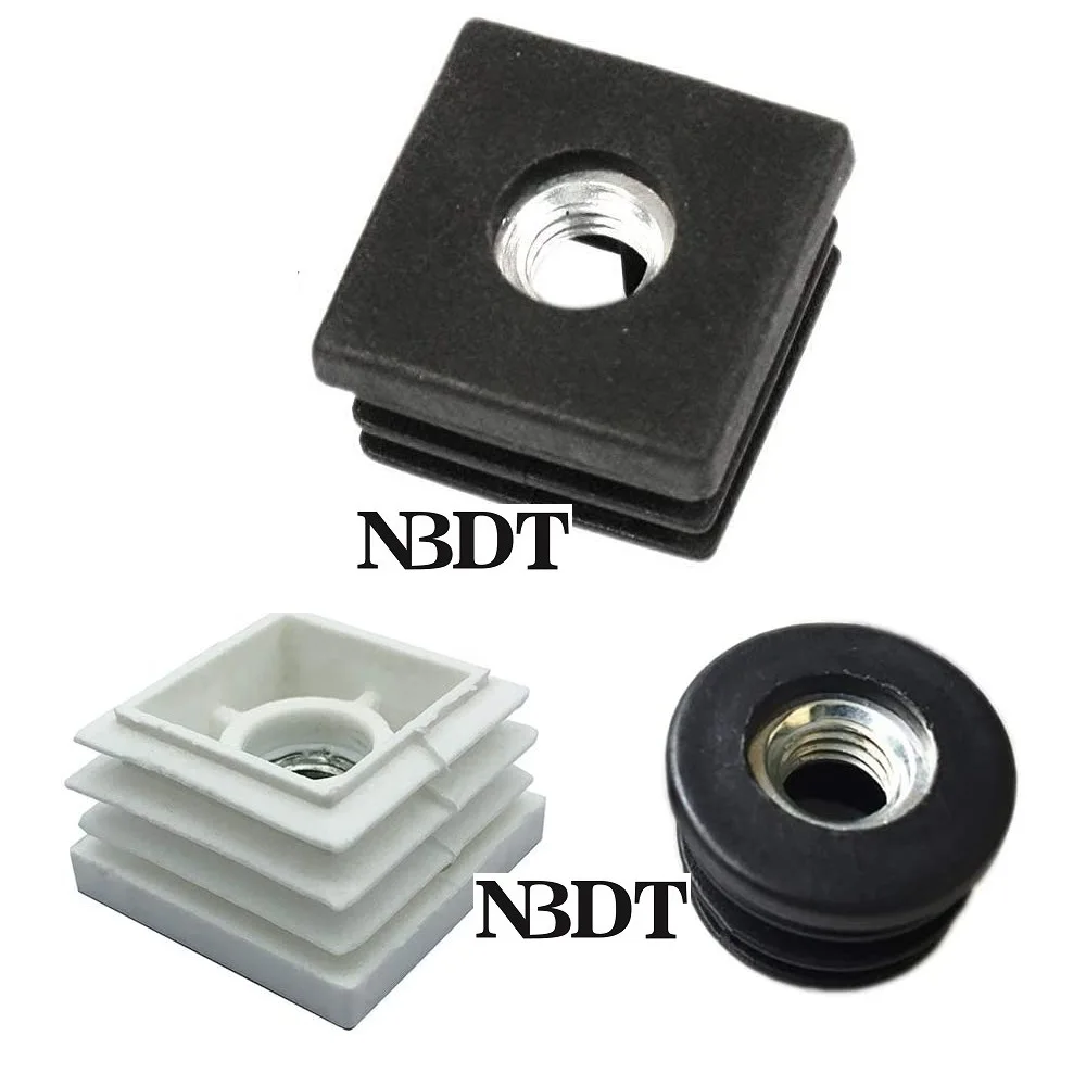 40Pcs Square Round Black White Plastic Tube Pipe End Insert Cap Built-in Embeded M6 M8 Nut For Leveling Feet