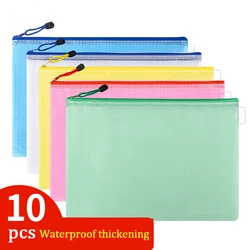 Impermeável Mesh Zipper Pouch para documentos, pastas de arquivos, materiais escolares e de escritório, lápis, sacos de armazenamento, A4, A5, A6, 10PCs