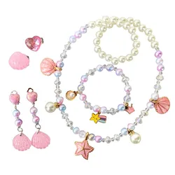 Baby Girls Kid Pearl Beads Mermaid Tail Fishstar Necklace Fashion Pendant little Child Kids Charm Jewelry Set For Girls gift