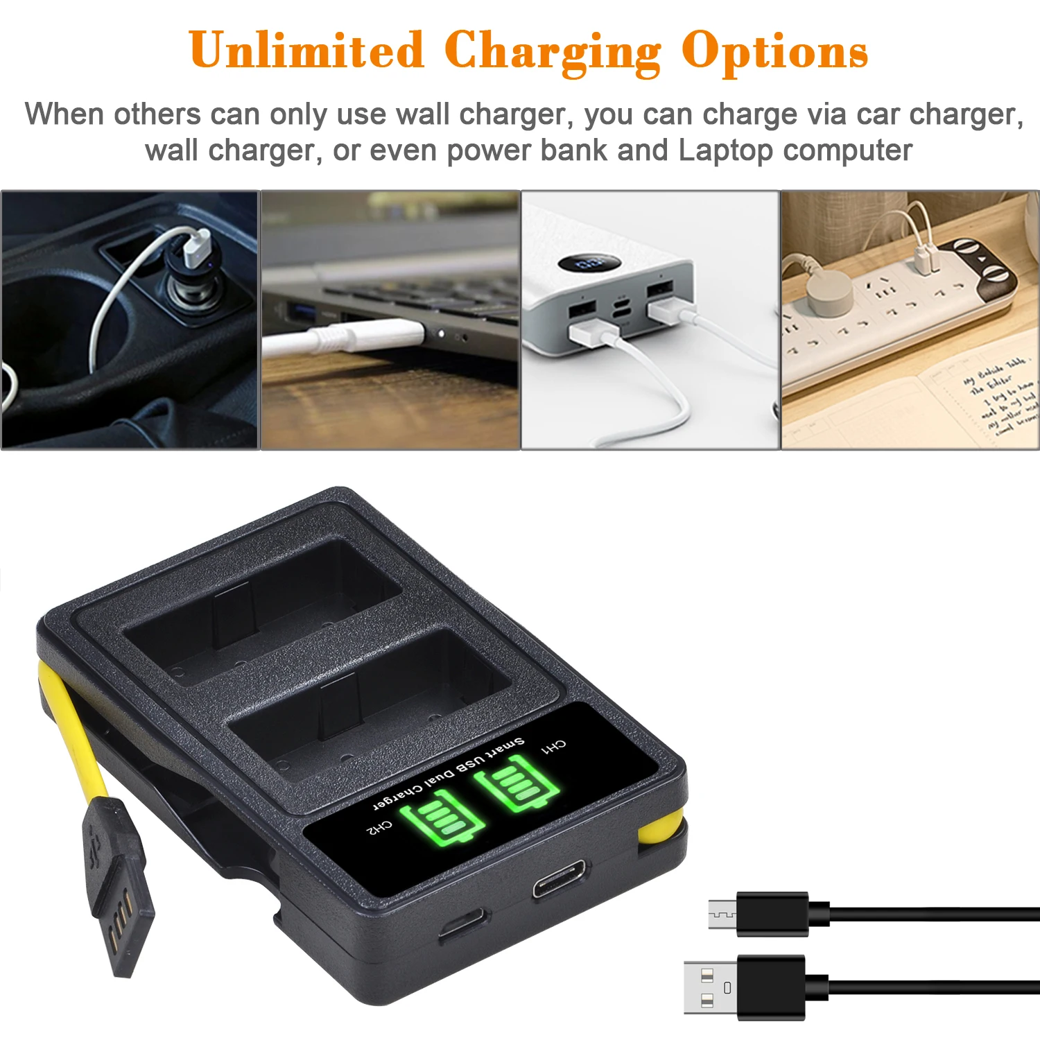 Batería de cámara de NP-W126 de 1400mAh + cargador USB LED para Fujifilm X100F, NP-W126S, X-A1, X-A2, X-A3, X-A5, X-A10, X-E2, X-E2S