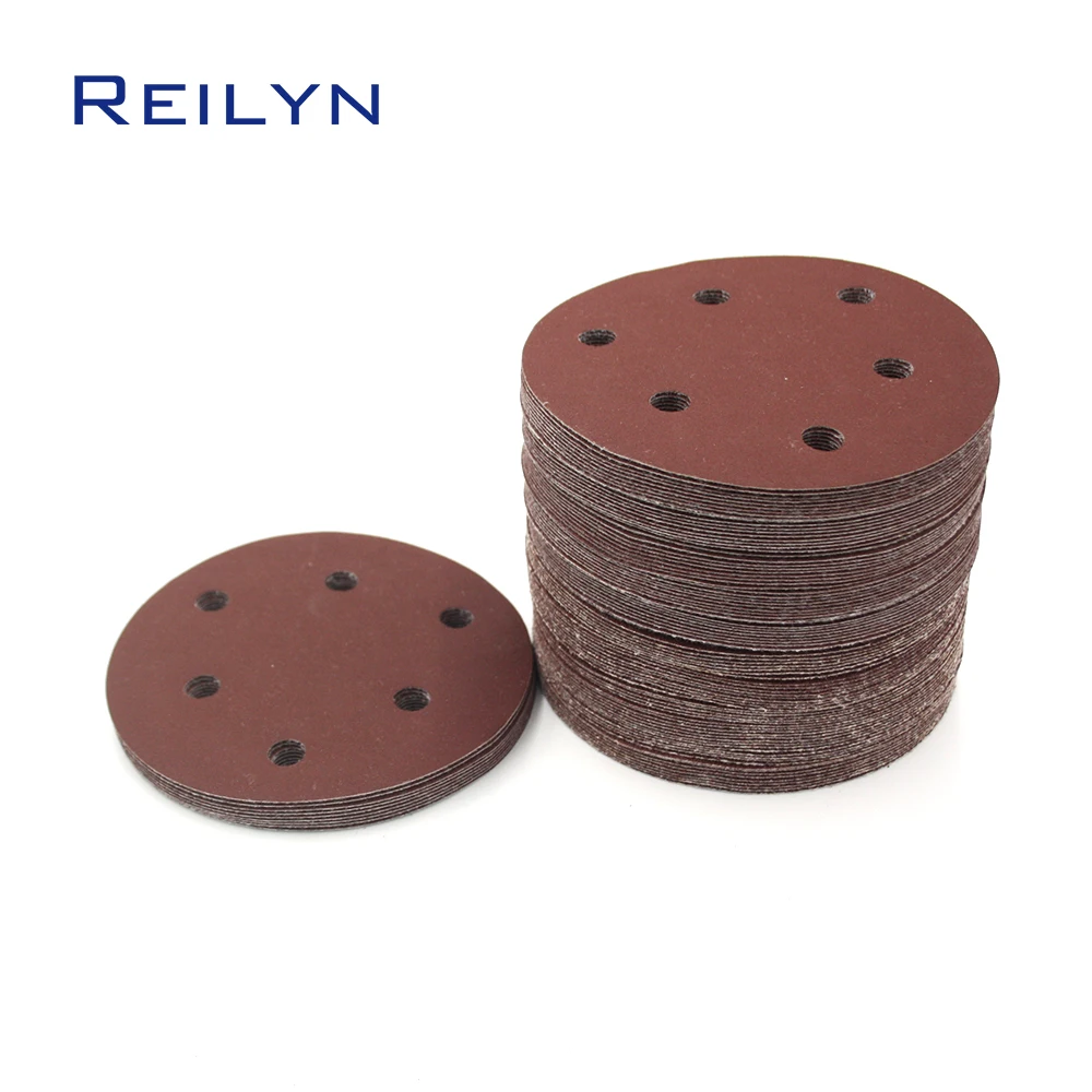 10pcs 5 Inch 6 Hole Red Sandpaper 125mm Flocking Polishing Pad Self Adhesive Loop Polishing Disc Angle Grinder Sandpaper Pad