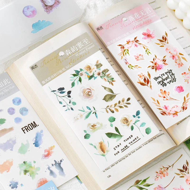 2Pcs/Set DIY Rub On Transfer Stickers Aesthetic Scrapbooking Material Plant Flower Planet Journal Album Diary Canvas Decoration