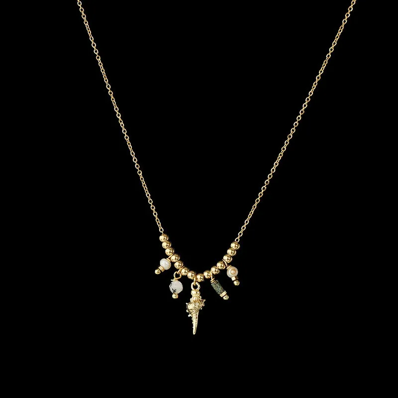 สร้อยเปลือกหอยสังข์14K ประดับจี้สแตนเลสทองสไตล์โบฮีเมียนสำหรับผู้หญิง