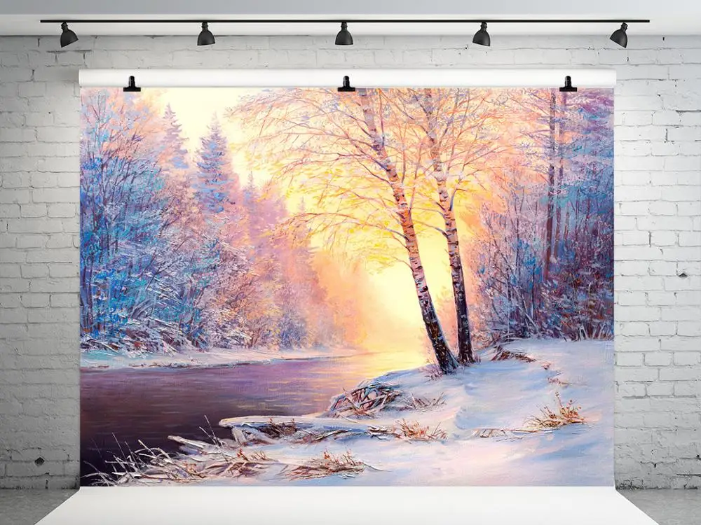 

VinylB 10x10ft Winter Photography Backgrounds Tree Photo Backdrops Sunshine Snowfield Winter Backdrops For Children Photo Studio