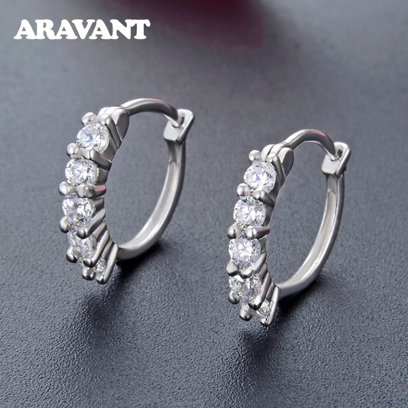 

925 Sterling Silver Cubic Zirconia Hoop Earrings Women Silver Jewelry