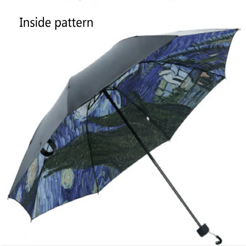 Painter Van Gogh\'s painting starry sky 3 D printing folding Umbrella rain girl  umbrella rain women  girls umbrellas